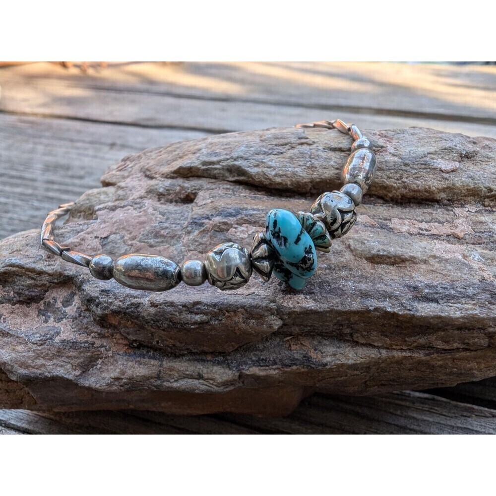 Vintage Western Faux Turquoise Liquid Silver Bracelet, Southwestern Bracelet Lot
